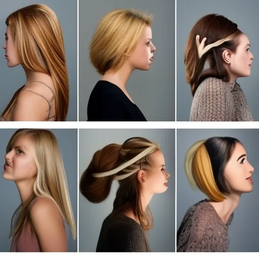 

A woman looking in the mirror while trying on different hairstyles, considering which one suits her best.