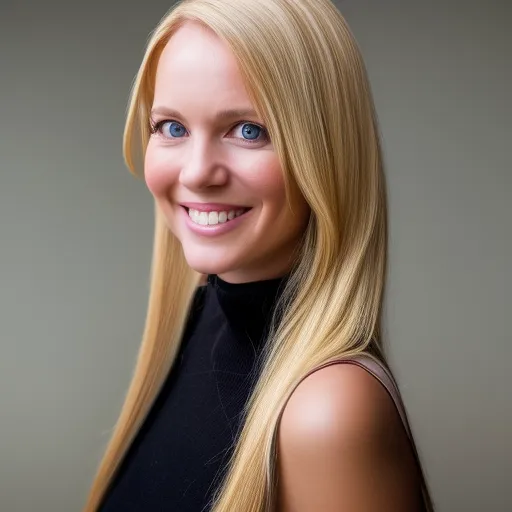 

A woman with long, shiny, healthy blonde hair, smiling and looking into the camera.