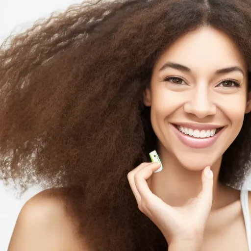 

A woman with long, healthy hair, smiling while using a pH-neutral hair care product.