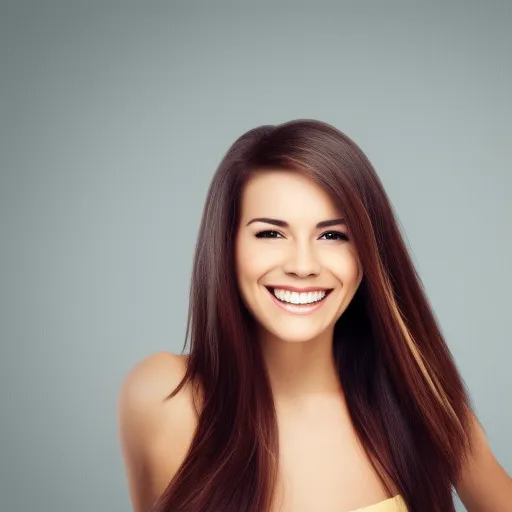 

An image of a woman with long, shiny, healthy-looking hair, smiling and looking confident.