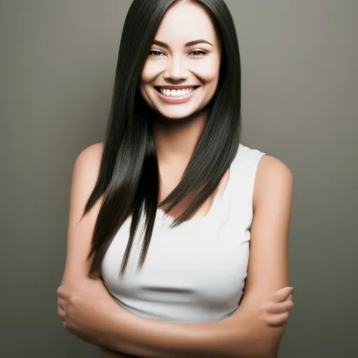 

A woman with long, straight hair, looking happy and confident.