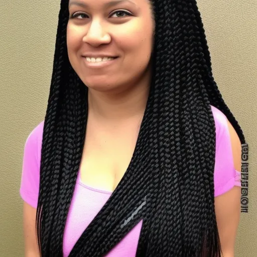 

A photo of a woman with long, dark hair styled in multiple braids of varying sizes and shapes.