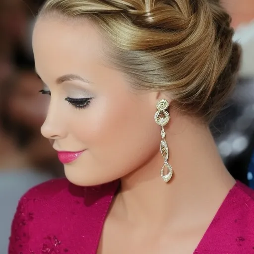 

A woman with her hair styled in a chic updo, perfect for any occasion.