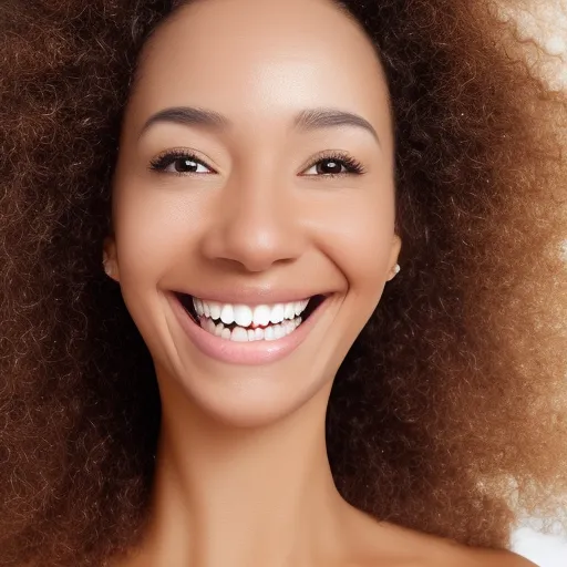 

A close-up of a woman with long, shiny hair wearing a hair mask, with a satisfied smile on her face.