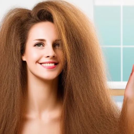 

A woman with long, healthy-looking hair wearing a hair mask made from natural ingredients.