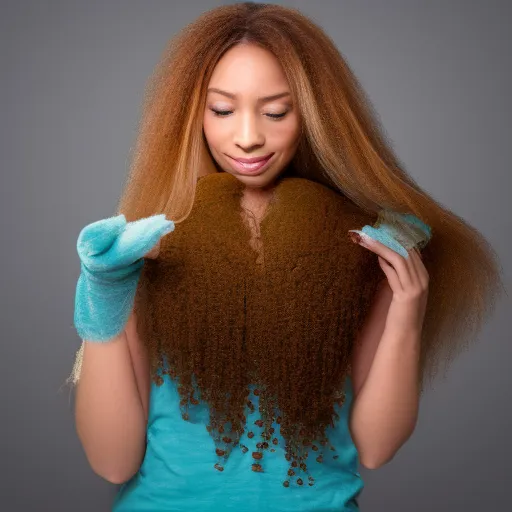 

An image of a woman wearing a homemade hair mask made from natural ingredients such as honey, avocado, and coconut oil.