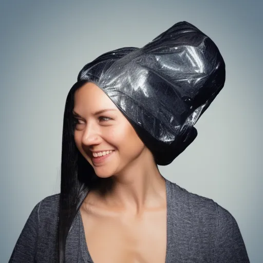 

A woman with long, healthy hair, wearing a shower cap and applying a protective hair product to her hair.