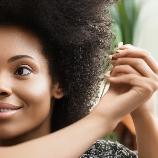 

A close-up of a woman's hands applying a nourishing hair mask to her curly afro hair.