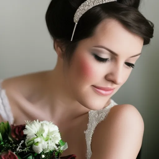 

A beautiful bride with a classic updo, adorned with a sparkling hair accessory.