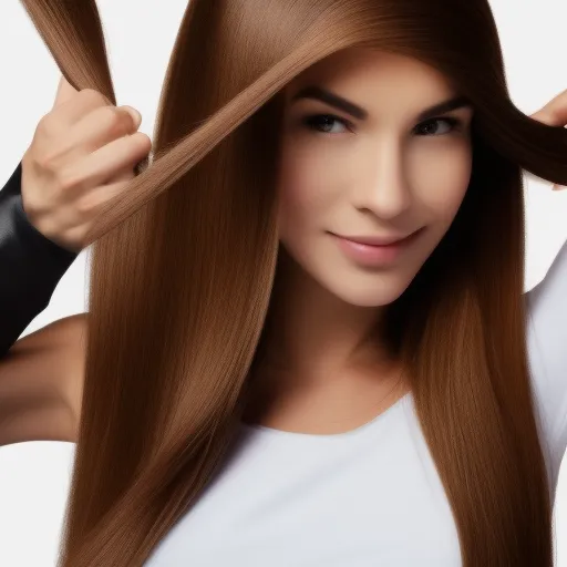 

A woman with long, shiny hair, using a Dessange hair care product.