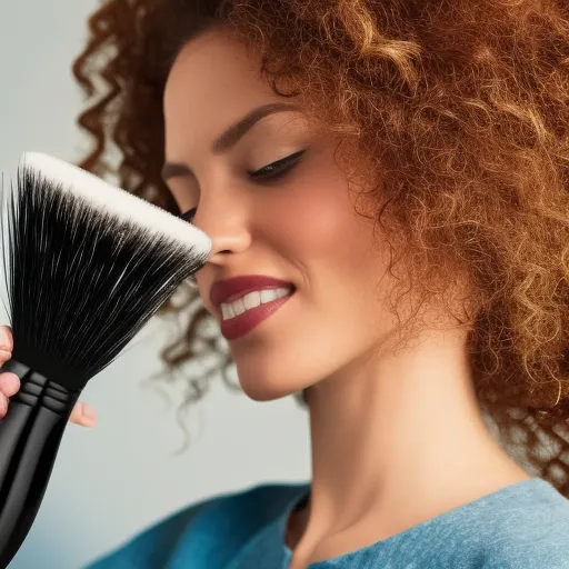 

A close-up of a woman's curly hair, with a brush and a bottle of hair product in the background, suggesting the necessary tools for perfect styling.