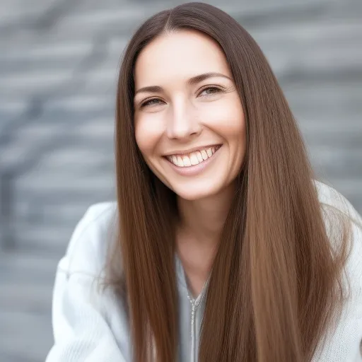 

A woman with long, healthy-looking hair, smiling and looking into the camera.