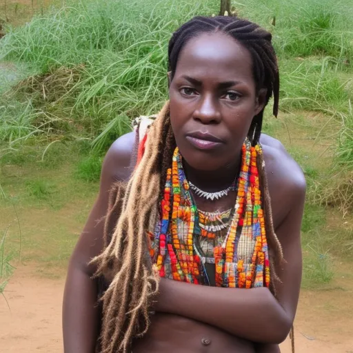 

Une photo d'une femme portant des tresses africaines, avec des mèches de couleurs vives et des ornements dorés.