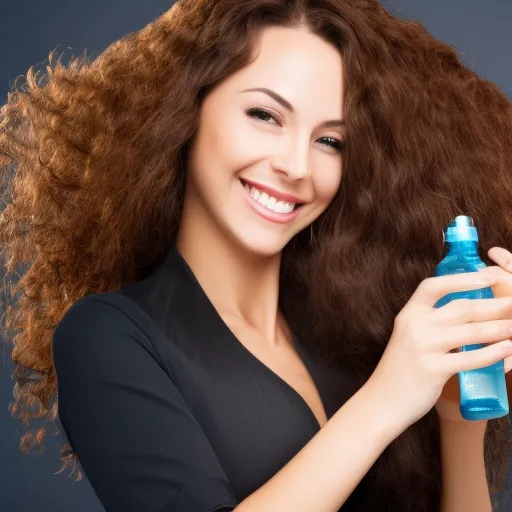 

A woman with long, shiny hair smiling while holding a bottle of shampoo, showing that she has found the perfect product for her hair.