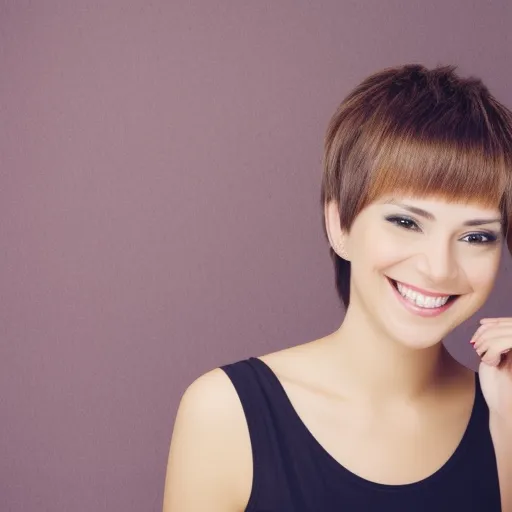 

A woman looking in the mirror with a satisfied smile, her hair freshly cut and styled.