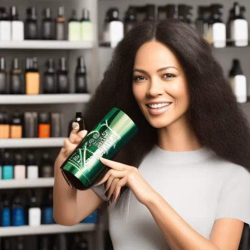 

A woman with long, shiny hair, smiling and looking confident, holding a bottle of Kerastase hair care product.